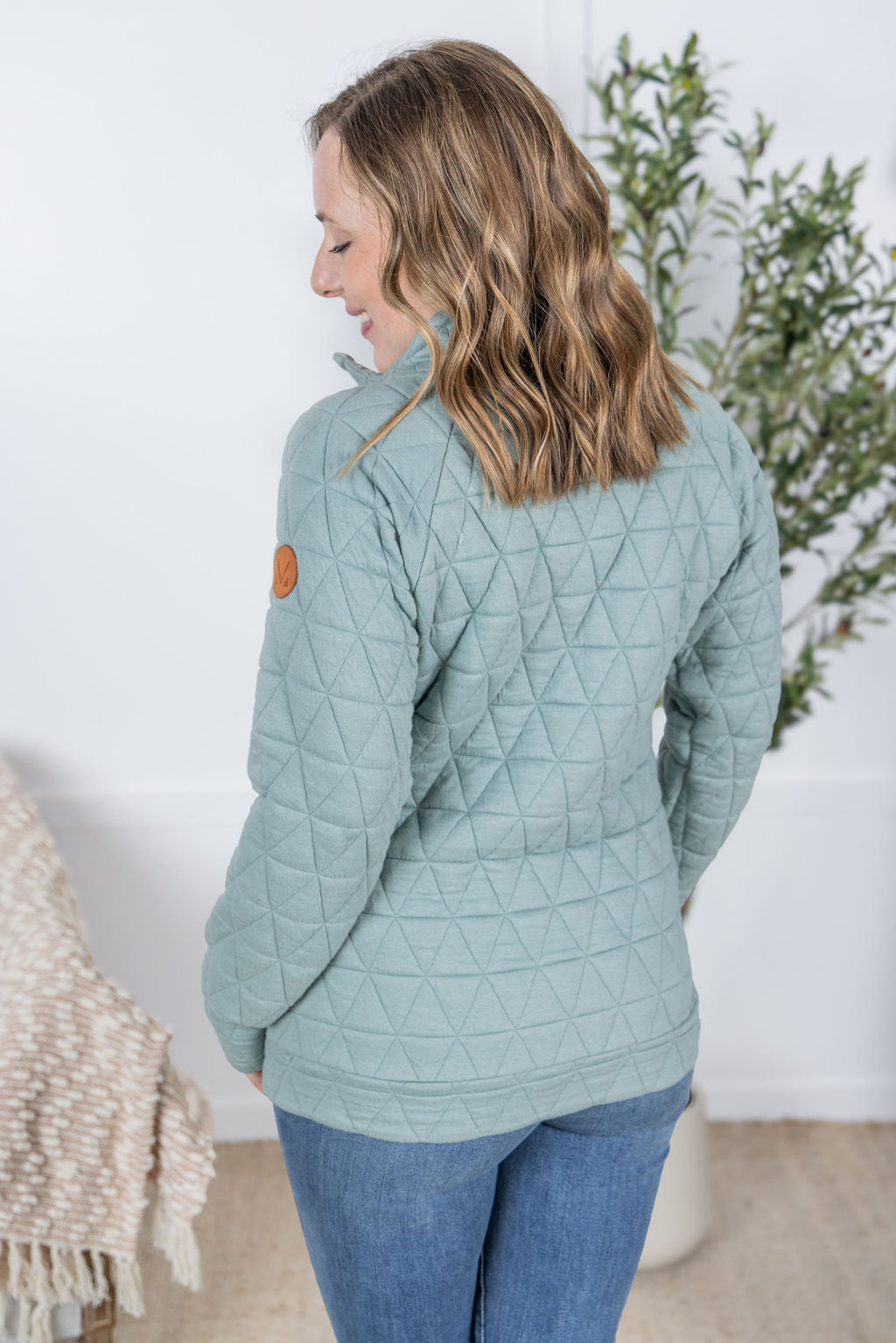 Geometric Button Snap Pullover - Sage